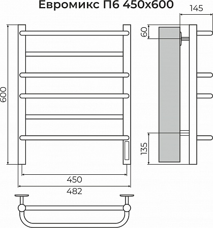 Евромикс П6 450х600 электро КС 9003 матовый ( new встроен диммер) Полотенцесушитель TERMINUS Чайковский - фото 3