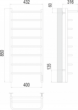 Полка П8 400х850 Электро (quick touch) Полотенцесушитель  TERMINUS Чайковский - фото 3