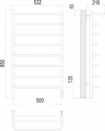 Полка П8 500х850 Электро (quick touch) Полотенцесушитель  TERMINUS Чайковский - фото 3