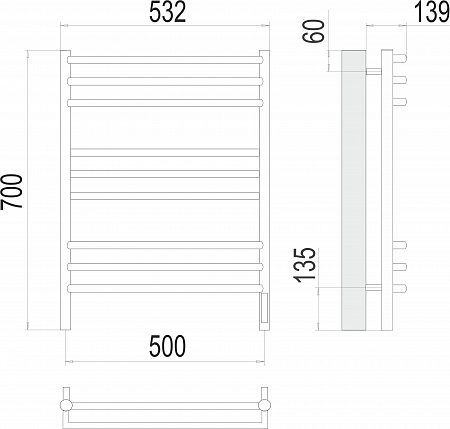 Прато П9 500х700 электро (sensor quick touch) Полотенцесушитель  TERMINUS Чайковский - фото 3