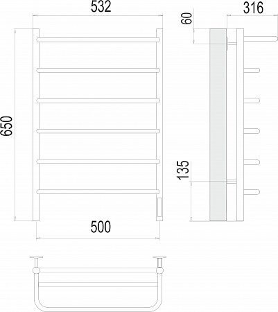 Полка П6 500х650 Электро (quick touch) Полотенцесушитель  TERMINUS Чайковский - фото 3