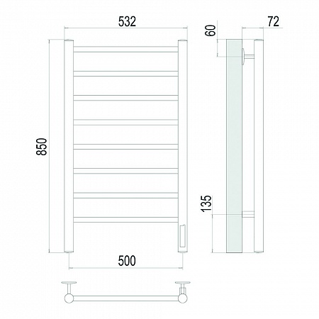 Аврора П8 500х850 Электро Полотенцесушитель TERMINUS Брашированное золото Чайковский - фото 4